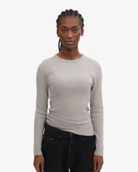 Bio-T-Shirt für Damen mit geripptem Saum und langen Ärmeln – Meliertgrau