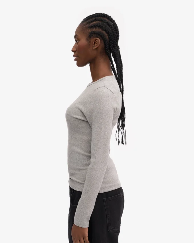 Bio-T-Shirt für Damen mit geripptem Saum und langen Ärmeln – Meliertgrau
