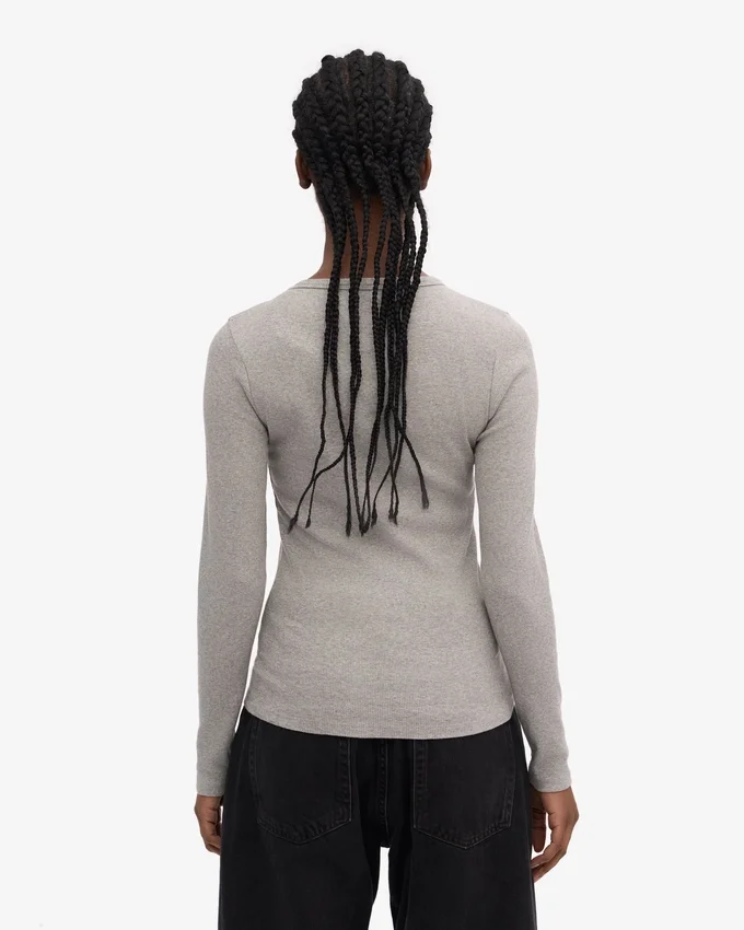Bio-T-Shirt für Damen mit geripptem Saum und langen Ärmeln – Meliertgrau
