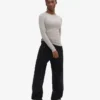 Bio-T-Shirt für Damen mit geripptem Saum und langen Ärmeln – Meliertgrau