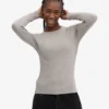 Bio-T-Shirt für Damen mit geripptem Saum und langen Ärmeln – Meliertgrau