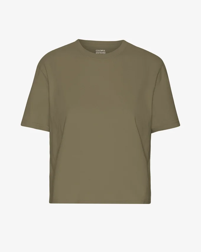 Bio-T-Shirt im Boxy-Crop-Schnitt – Dusty Olive