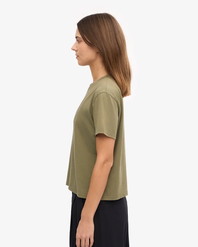 Bio-T-Shirt im Boxy-Crop-Schnitt – Dusty Olive