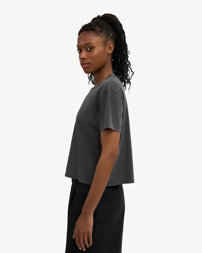 Bio-T-Shirt im Boxy-Crop-Schnitt – Faded Black