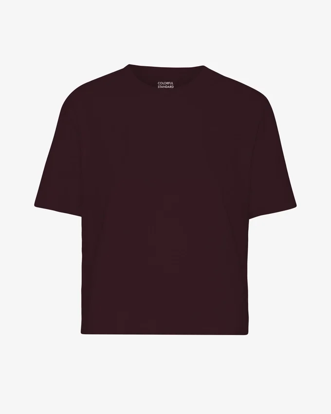 Bio-T-Shirt im Boxy-Crop-Schnitt – Oxblood-Rot