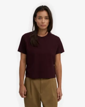 Bio-T-Shirt im Boxy-Crop-Schnitt – Oxblood-Rot