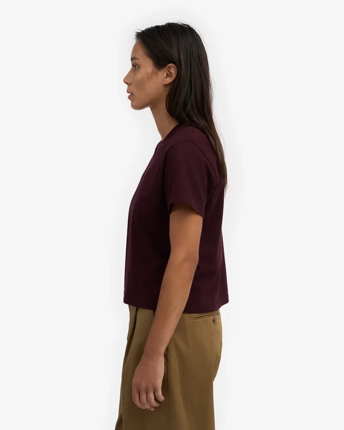 Bio-T-Shirt im Boxy-Crop-Schnitt – Oxblood-Rot