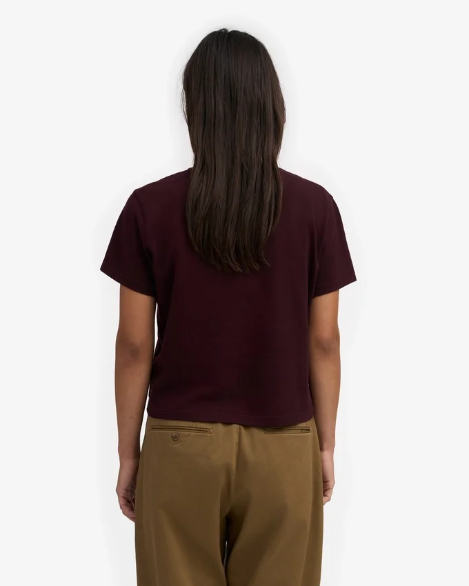 Bio-T-Shirt im Boxy-Crop-Schnitt – Oxblood-Rot
