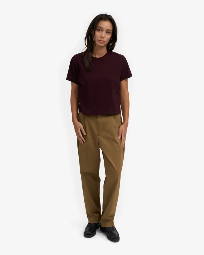 Bio-T-Shirt im Boxy-Crop-Schnitt – Oxblood-Rot