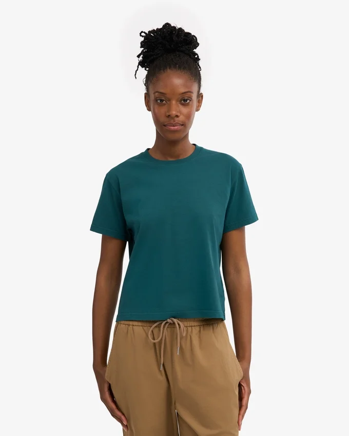 Bio-T-Shirt im Boxy-Crop-Schnitt – Ozeangrün