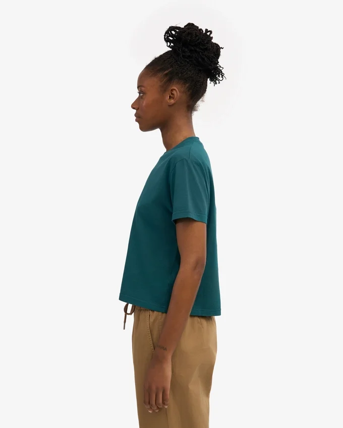 Bio-T-Shirt im Boxy-Crop-Schnitt – Ozeangrün