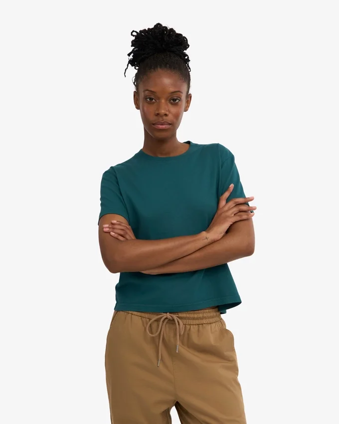 Bio-T-Shirt im Boxy-Crop-Schnitt – Ozeangrün