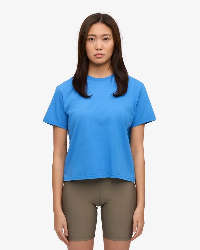 Bio-T-Shirt im Boxy-Crop-Schnitt – Pazifikblau