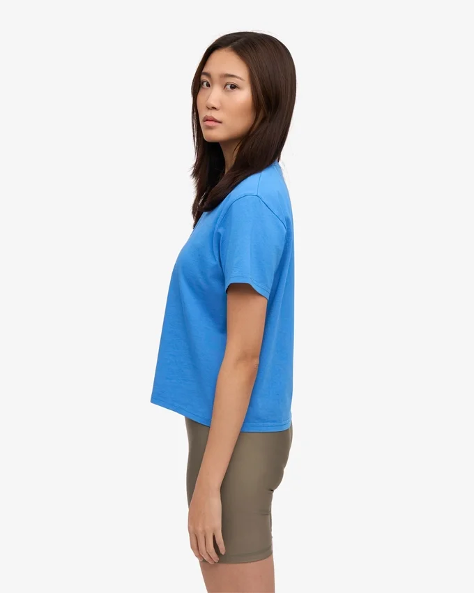 Bio-T-Shirt im Boxy-Crop-Schnitt – Pazifikblau