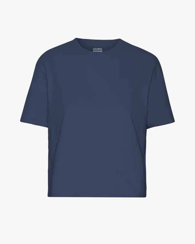 Bio-T-Shirt im Boxy-Crop-Schnitt – Petrolblau