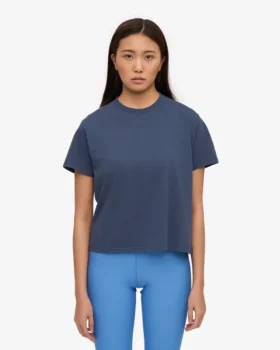 Bio-T-Shirt im Boxy-Crop-Schnitt – Petrolblau