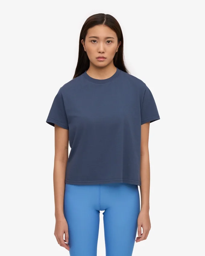 Bio-T-Shirt im Boxy-Crop-Schnitt – Petrolblau