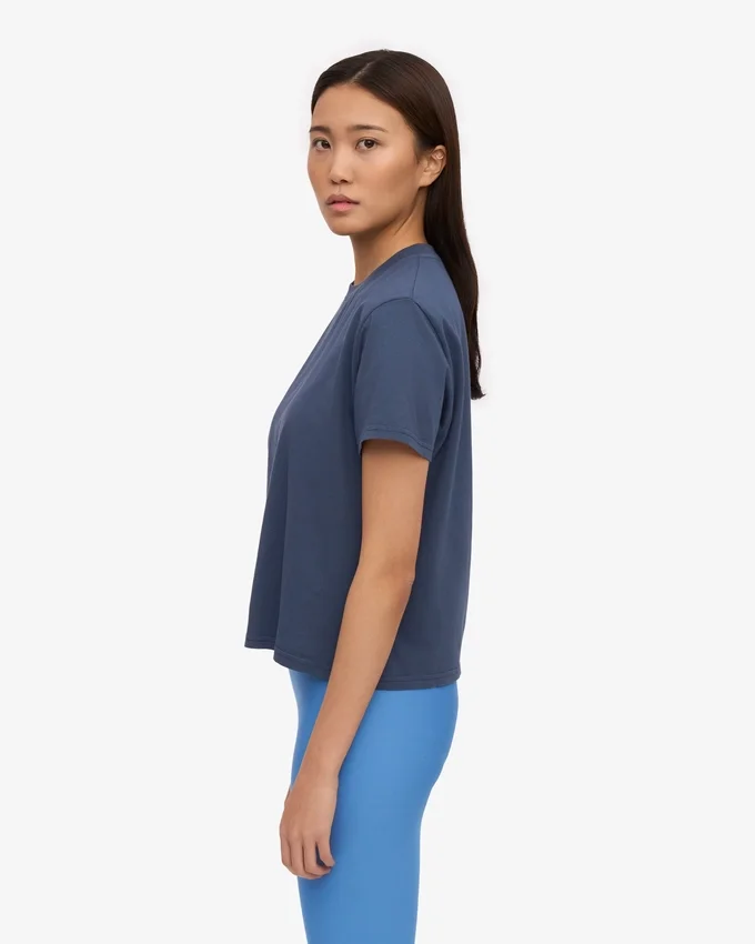 Bio-T-Shirt im Boxy-Crop-Schnitt – Petrolblau