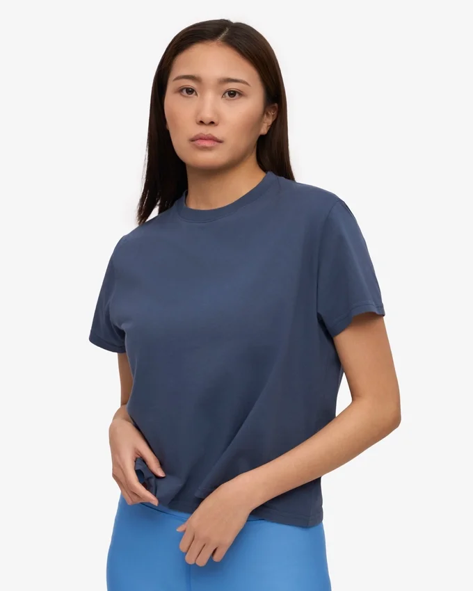Bio-T-Shirt im Boxy-Crop-Schnitt – Petrolblau