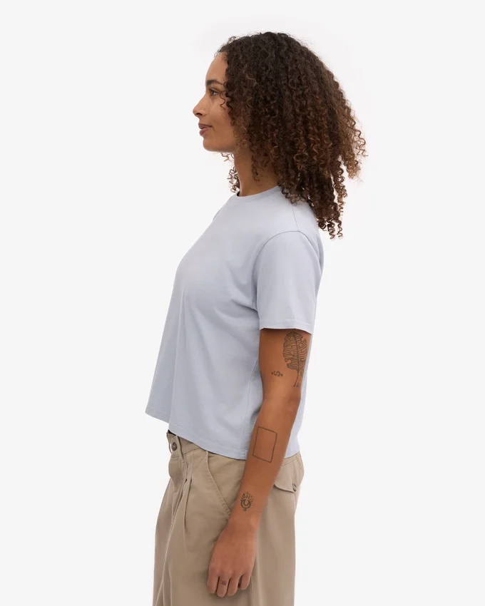 Bio-T-Shirt im Boxy-Crop-Schnitt – Polarblau