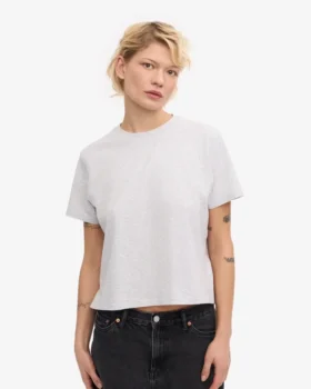 Bio-T-Shirt im Boxy-Crop-Schnitt – Schneemelange