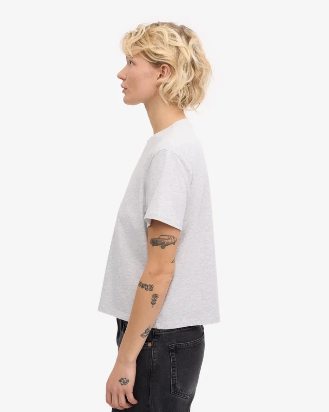 Bio-T-Shirt im Boxy-Crop-Schnitt – Schneemelange