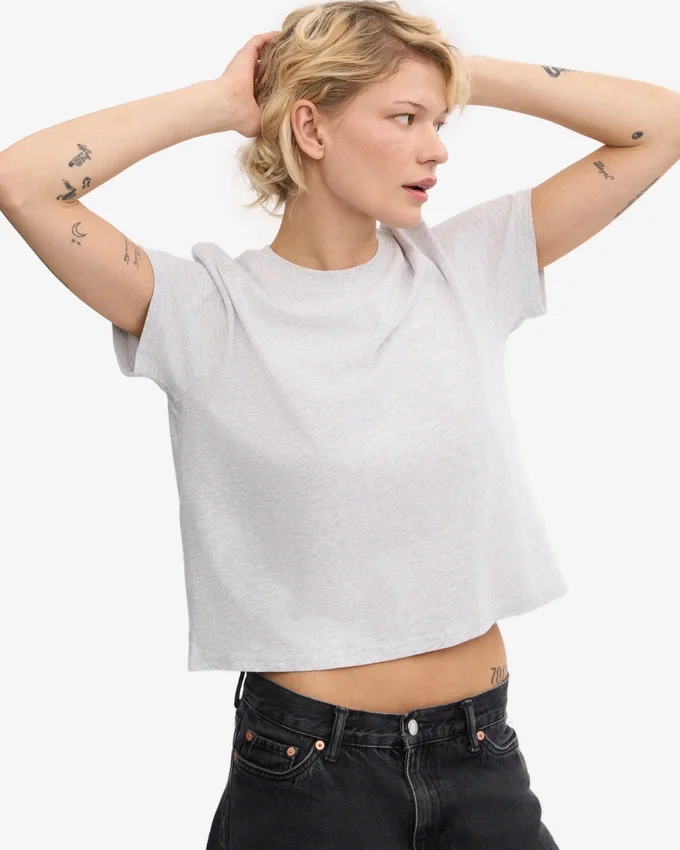 Bio-T-Shirt im Boxy-Crop-Schnitt – Schneemelange