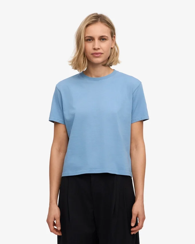 Bio-T-Shirt im Boxy-Crop-Schnitt – Seaside Blue