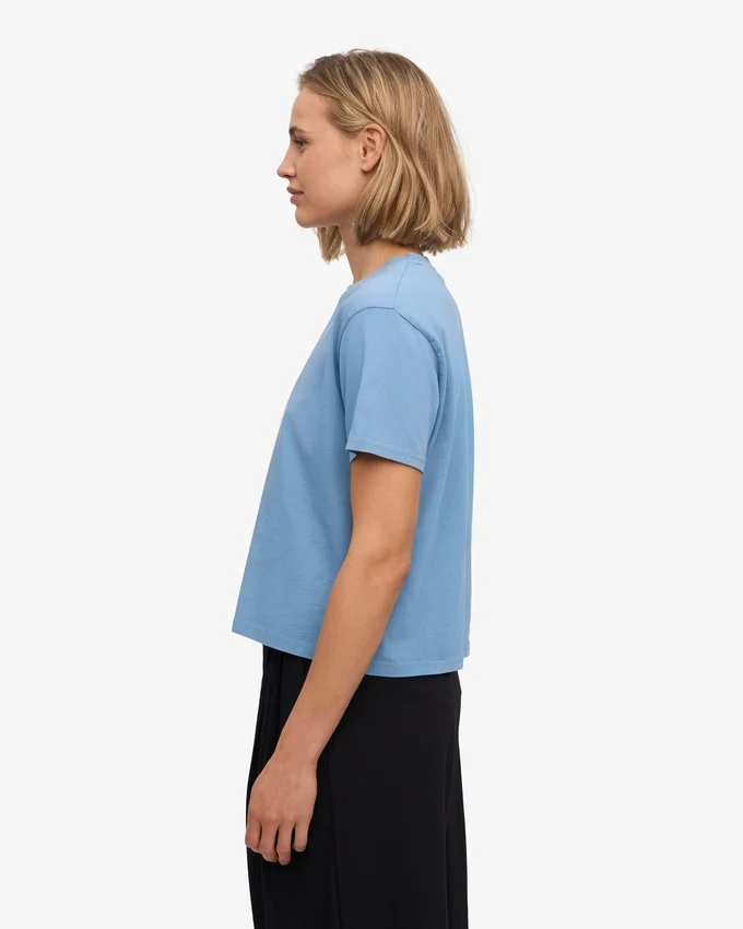Bio-T-Shirt im Boxy-Crop-Schnitt – Seaside Blue