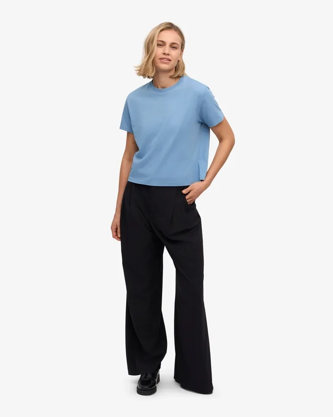 Bio-T-Shirt im Boxy-Crop-Schnitt – Seaside Blue