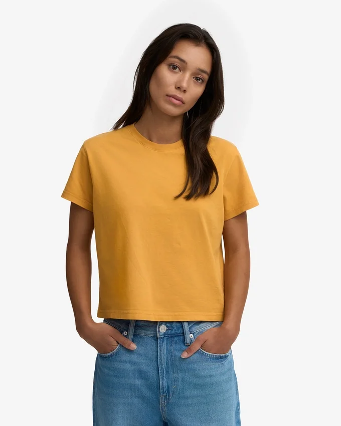 Bio-T-Shirt mit geradem, kurz geschnittenem Schnitt – gebranntes Gelb