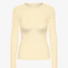 Bio-T-Shirt mit Rippbündchen und langen Ärmeln für Damen – Zartgelb
