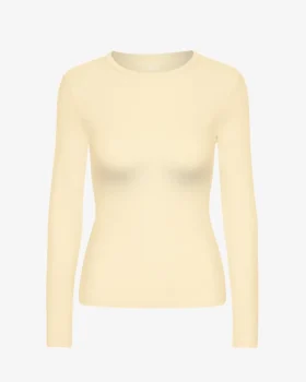 Bio-T-Shirt mit Rippbündchen und langen Ärmeln für Damen – Zartgelb
