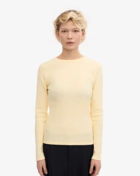 Bio-T-Shirt mit Rippbündchen und langen Ärmeln für Damen – Zartgelb