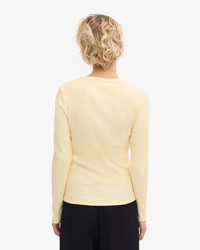 Bio-T-Shirt mit Rippbündchen und langen Ärmeln für Damen – Zartgelb