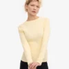 Bio-T-Shirt mit Rippbündchen und langen Ärmeln für Damen – Zartgelb