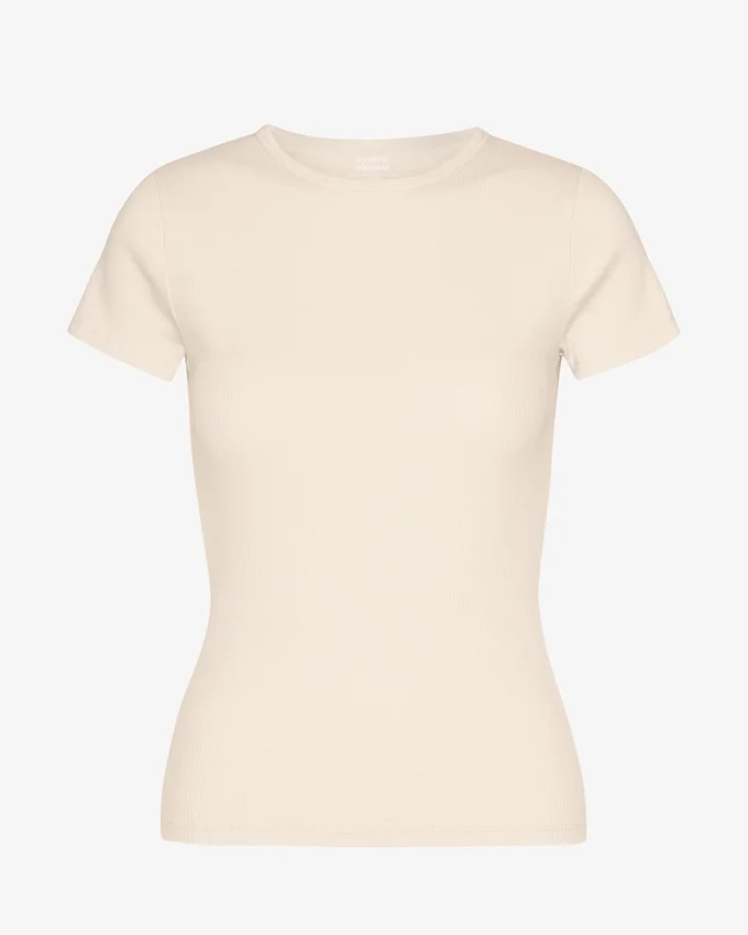 Bio-T-Shirt mit Rippmuster – Elfenbeinweiß