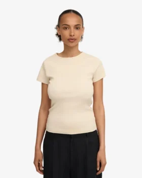 Bio-T-Shirt mit Rippmuster – Elfenbeinweiß