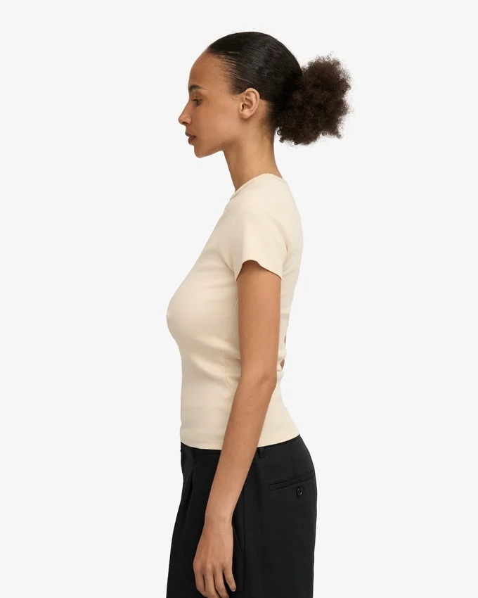 Bio-T-Shirt mit Rippmuster – Elfenbeinweiß