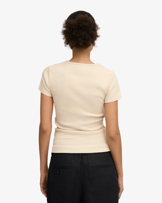 Bio-T-Shirt mit Rippmuster – Elfenbeinweiß