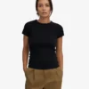 Bio-T-Shirt mit Rippmuster – Tiefschwarz