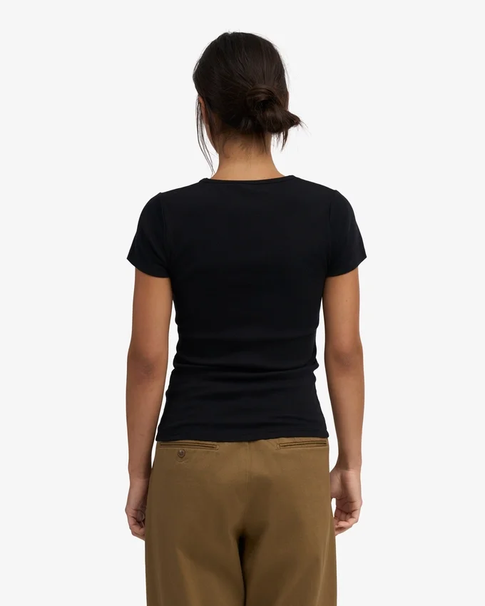 Bio-T-Shirt mit Rippmuster – Tiefschwarz