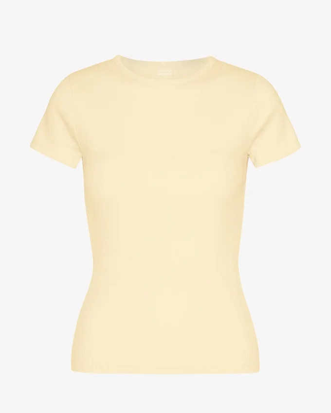 Bio-T-Shirt mit Rippmuster – Zartgelb
