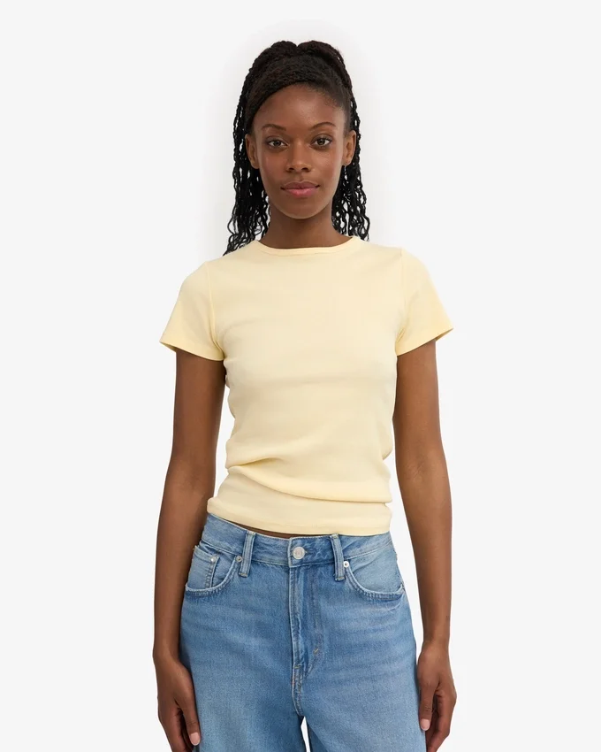 Bio-T-Shirt mit Rippmuster – Zartgelb