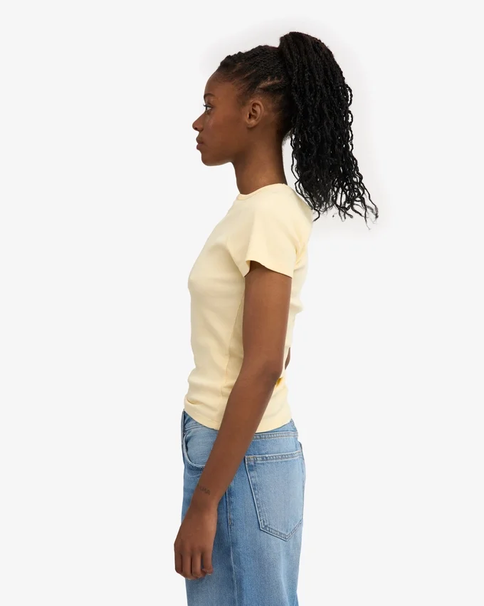 Bio-T-Shirt mit Rippmuster – Zartgelb