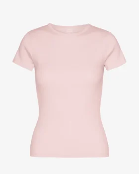 Bio-T-Shirt mit Rippstrick – Ausgewaschenes Rosa