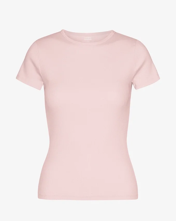 Bio-T-Shirt mit Rippstrick – Ausgewaschenes Rosa