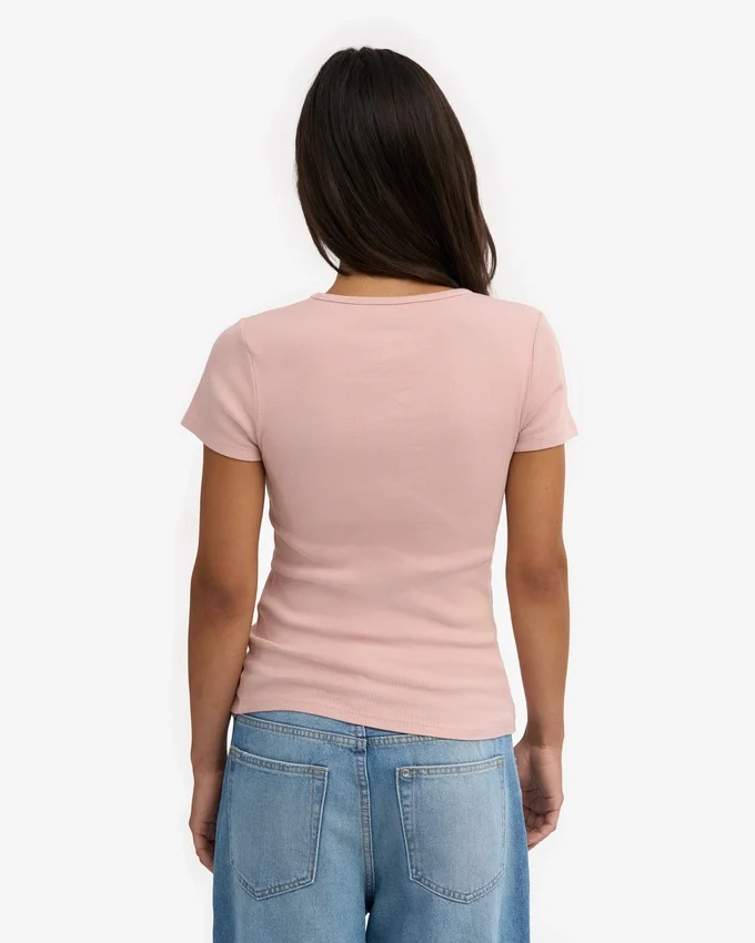 Bio-T-Shirt mit Rippstrick – Ausgewaschenes Rosa
