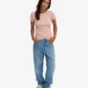 Bio-T-Shirt mit Rippstrick – Ausgewaschenes Rosa