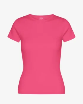 Bio-T-Shirt mit Rippstrick – Bubblegum-Pink